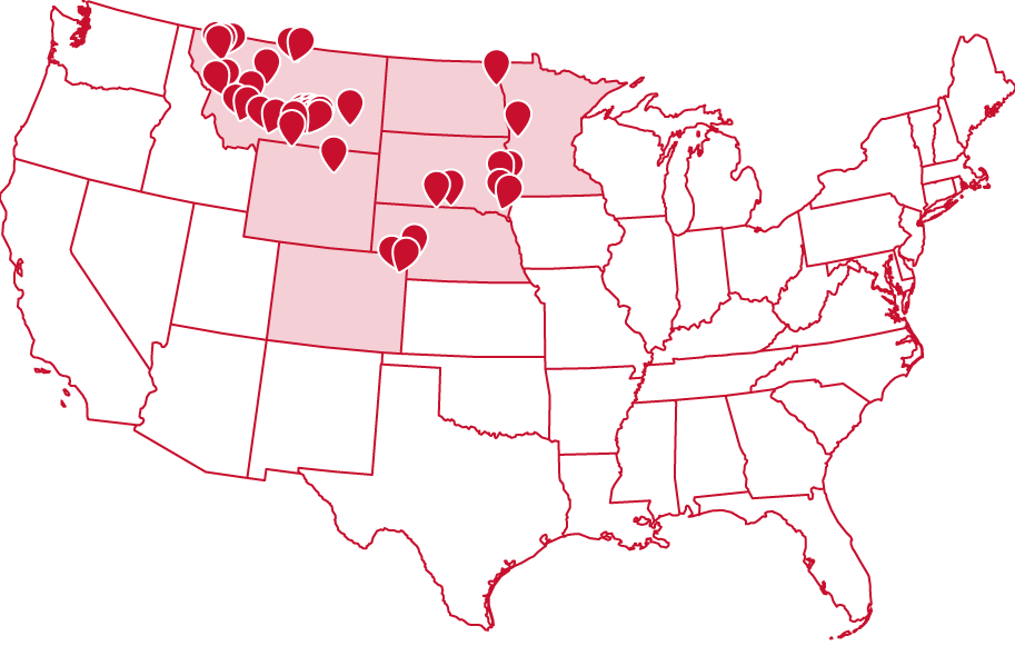 U.S. map of Cenex Zip Trip locations