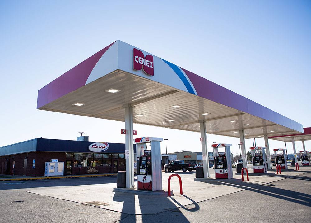 Gas pumps at a Cenex convenience store